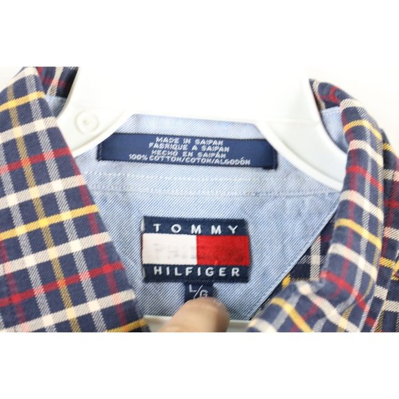 Vtg 90s Tommy Hilfiger Mens Large Baggy Fit Collared Button Shirt Rainbow Plaid - Picture 4 of 7